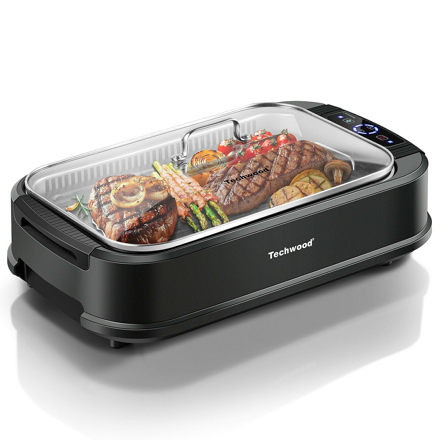 SPTechwood 1500W Indoor Smokeless Electric Grill – Korean BBQ with Adjustable Temp, Removable Nonstick Plates (Grill & Griddle), Tempered Glass Lid