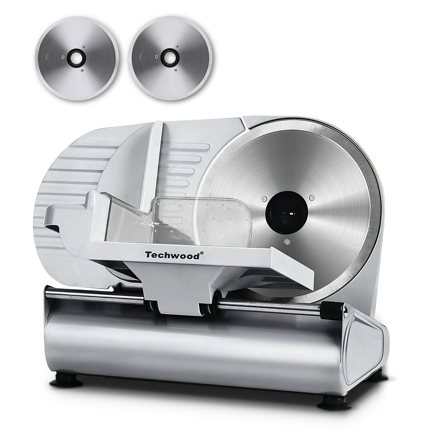 Techwood Meat Slicer, Electric Deil Food Slicer with 9" Removable Stainless Steel Blade, Deli Cheese Fruit Vegetable Bread Cutter with Adjustable Knob for Thickness, Child Lock - For Home Use(Silver Double Blade)