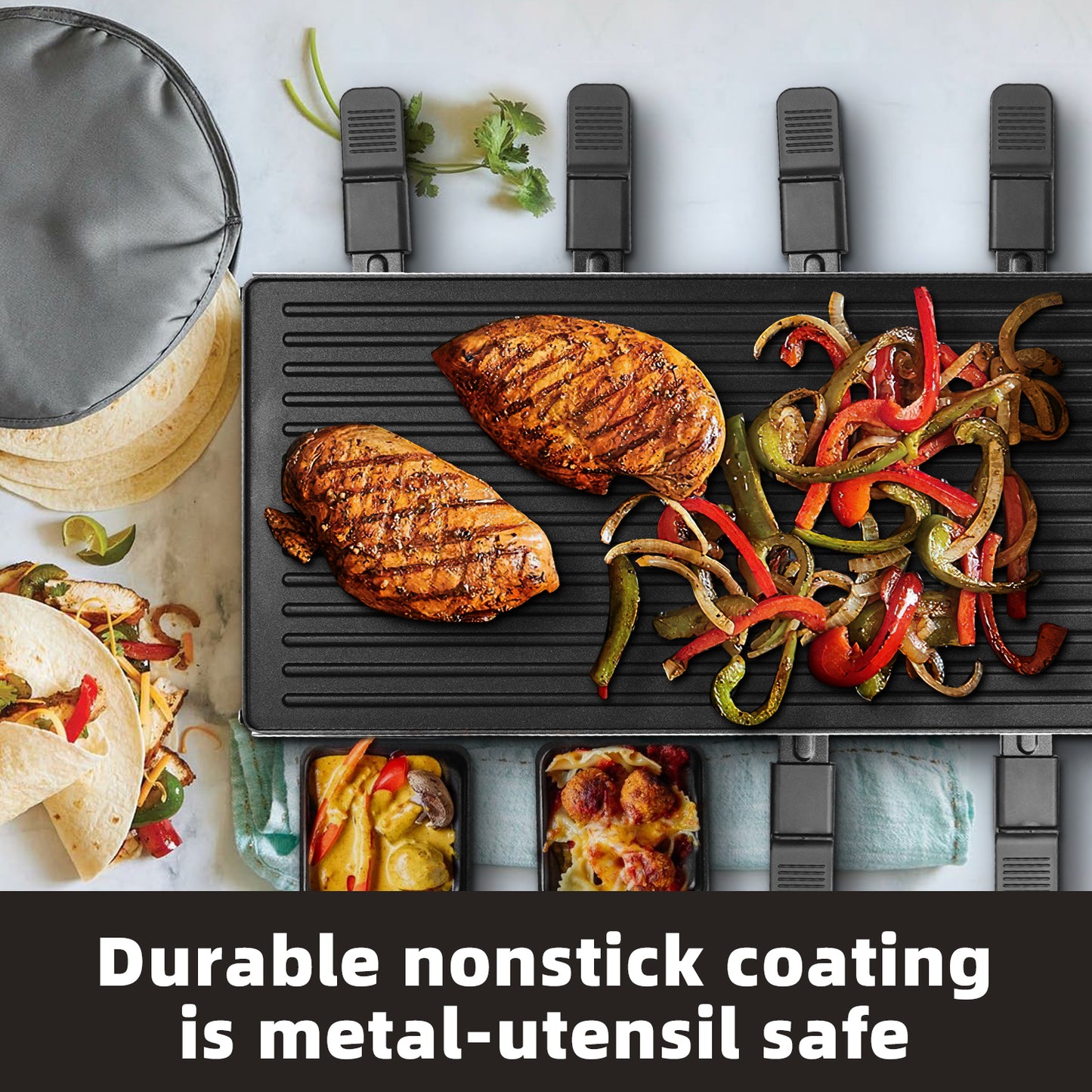 Techwood Raclette Grill, Electric Table Indoor Grill Korean BBQ Grill, Removable 2-in-1 Non-Stick Grill Plate, 1500W Fast Heating with Nonstick Griddle Serves up to 8 People for Parties and Family Fun(Black)