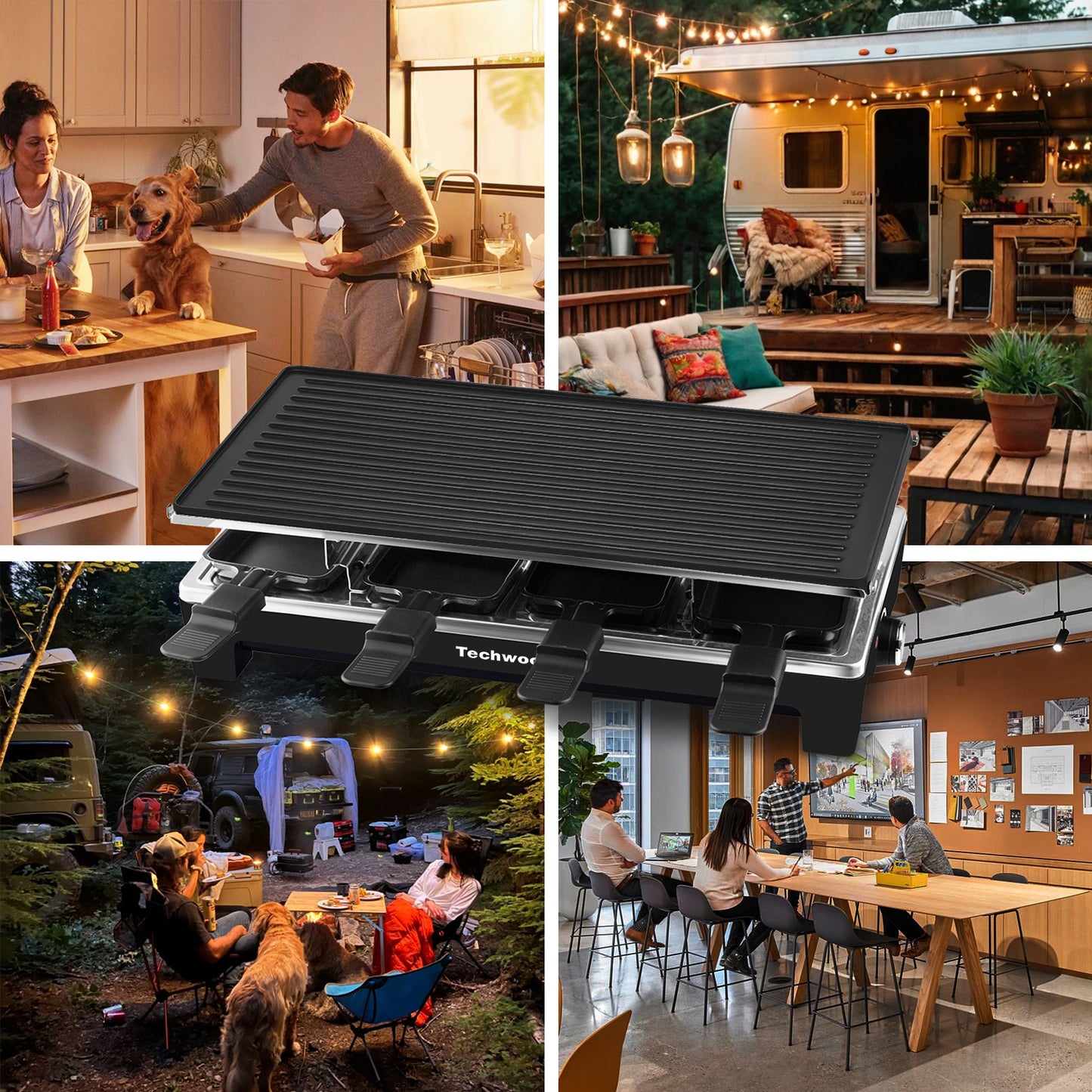 Techwood Raclette Grill, Electric Table Indoor Grill Korean BBQ Grill, Removable 2-in-1 Non-Stick Grill Plate, 1500W Fast Heating with Nonstick Griddle Serves up to 8 People for Parties and Family Fun(Black)