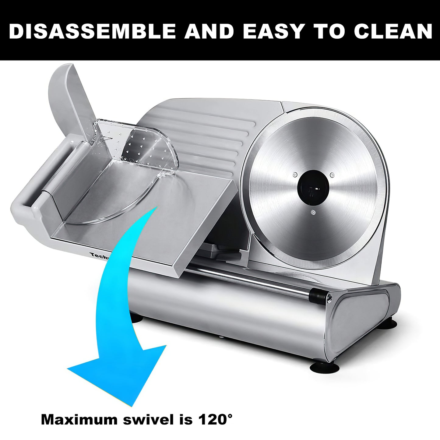Techwood Meat Slicer, Electric Deil Food Slicer with 9" Removable Stainless Steel Blade, Deli Cheese Fruit Vegetable Bread Cutter with Adjustable Knob for Thickness, Child Lock - For Home Use(Silver Double Blade)