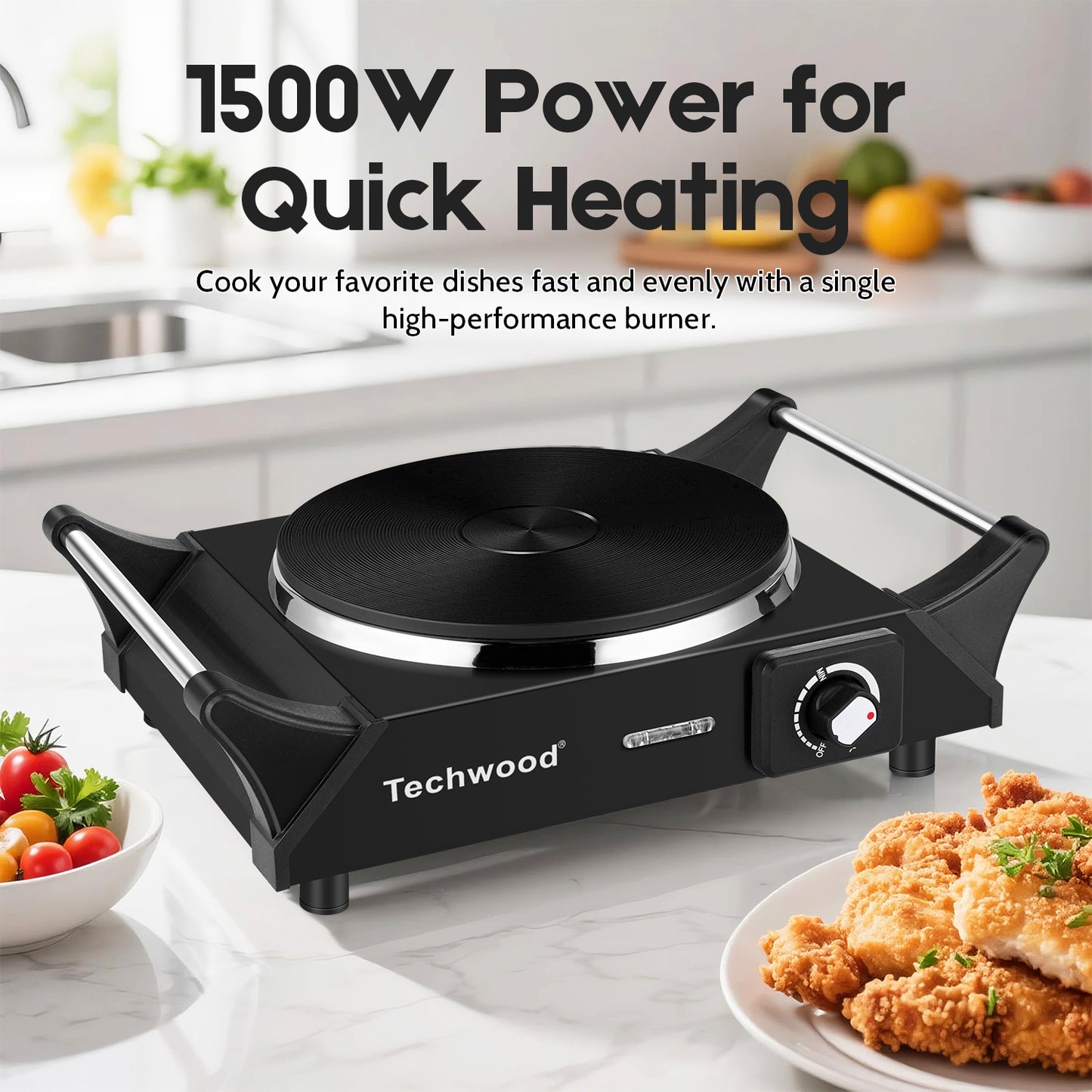 Hot Plate,Techwood Electric Stove for Cooking,1500 Watts Electric Hot Plate,Temperature Controls,Power Indicator Lights,Easy to Clean(Black)