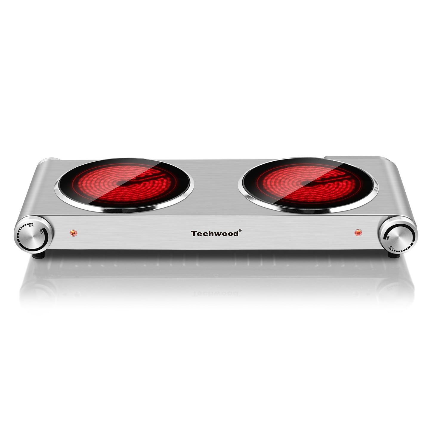 Techwood 1800W Electric Hot Plate Cooktop for Cooking, Infrared Ceramic Countertop Stove Top 2 Burners, Stainless Steel Portable Electric Burner, Knob Control, Easy To Clean(Silver)