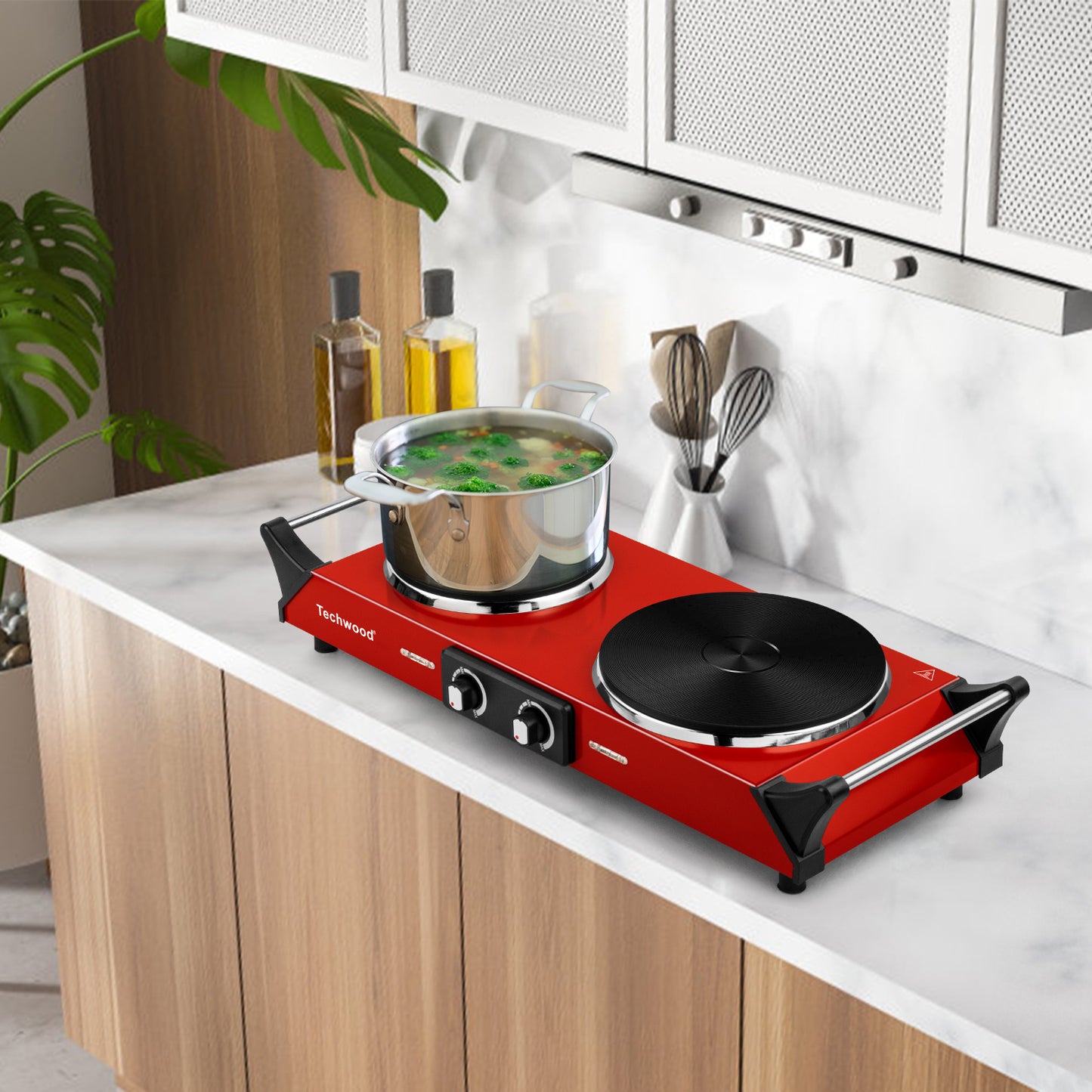 SP Techwood Hot Plate Electric Single Burner 23.94 in 2-Coil Stainless Steel Countertop Burners