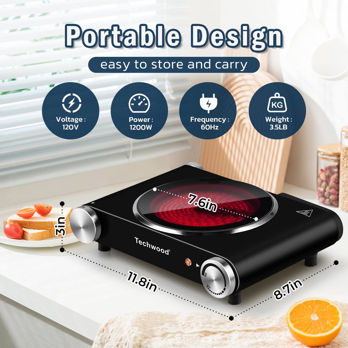 Techwood 1200W Infrared Ceramic Single Hot Plate(Black)