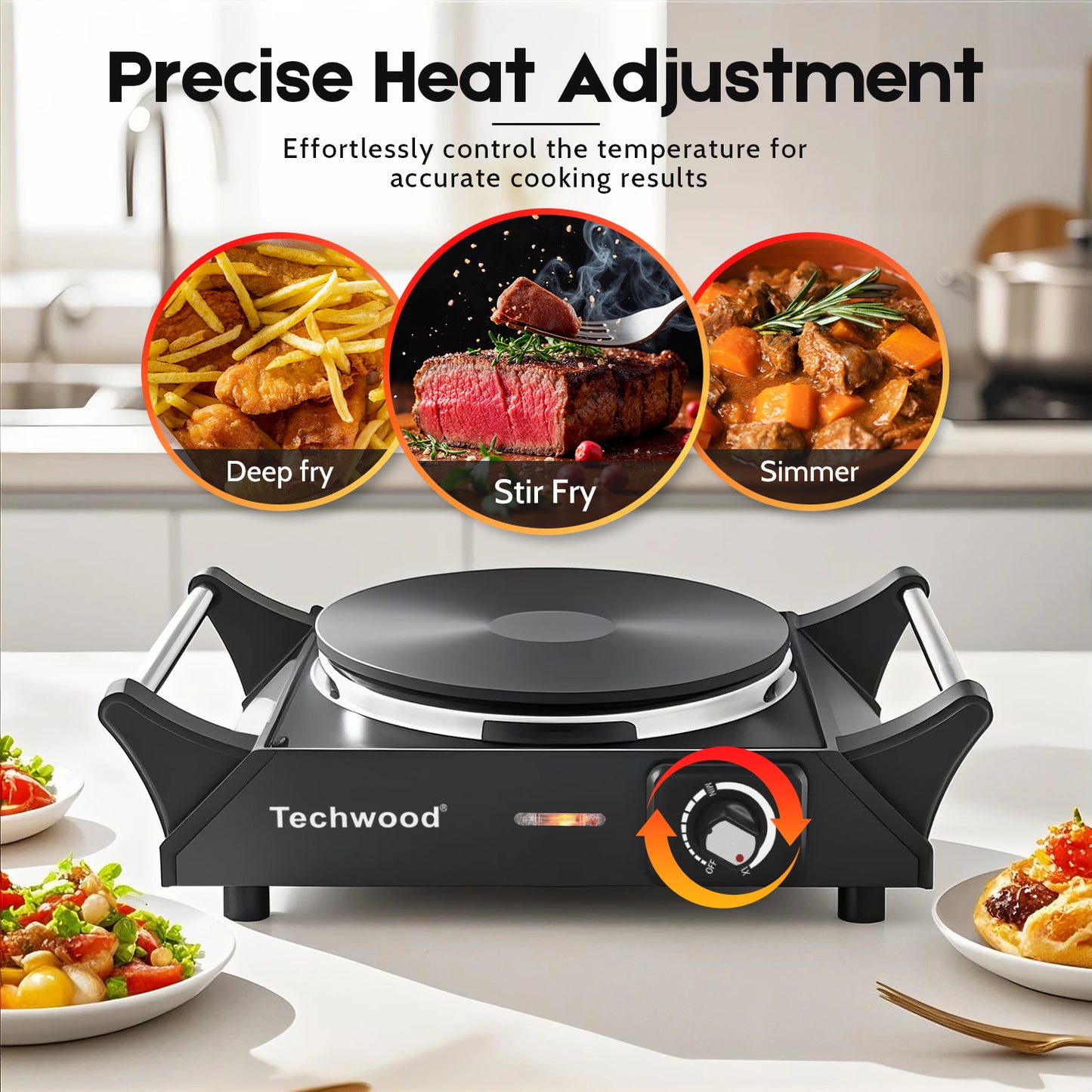 Hot Plate,Techwood Electric Stove for Cooking,1500 Watts Electric Hot Plate,Temperature Controls,Power Indicator Lights,Easy to Clean(Black)