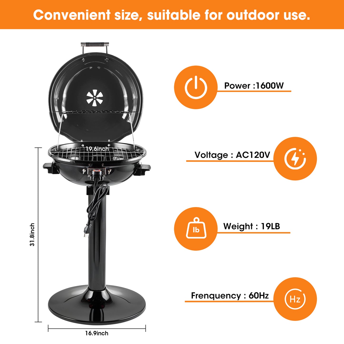 Techwood Electric BBQ Grill 1600W (Stand Black BBQ Grills),15-Serving Indoor/Outdoor Electric Grill for Indoor & Outdoor Use, Portable Removable Stand Grill, Double Layer Design(Black)