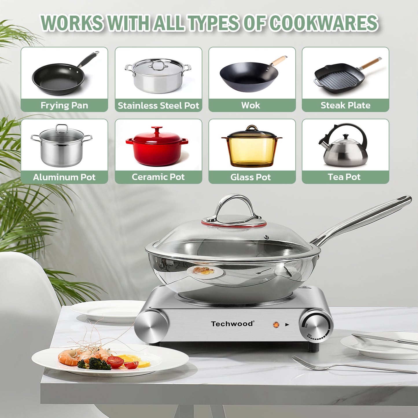 Techwood 1200W Infrared Ceramic Single Hot Plate(Silver)