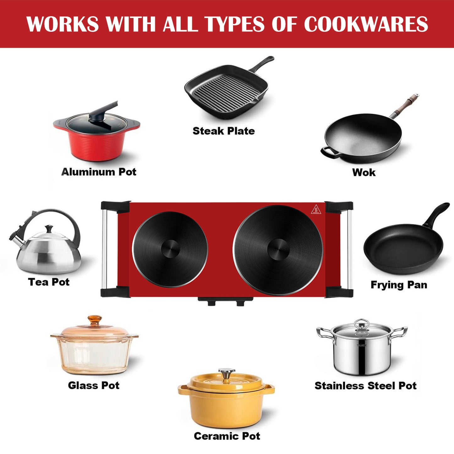 SP Techwood Hot Plate Electric Single Burner 23.94 in 2-Coil Stainless Steel Countertop Burners