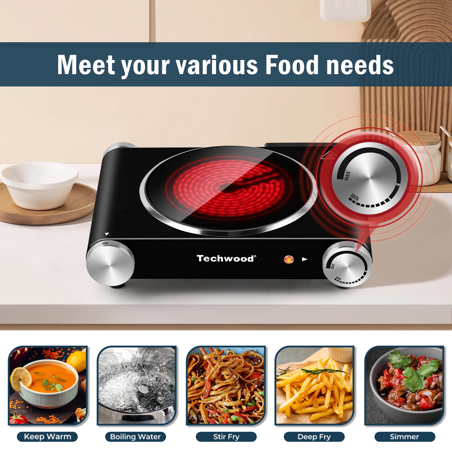 Techwood 1200W Infrared Ceramic Single Hot Plate(Black)