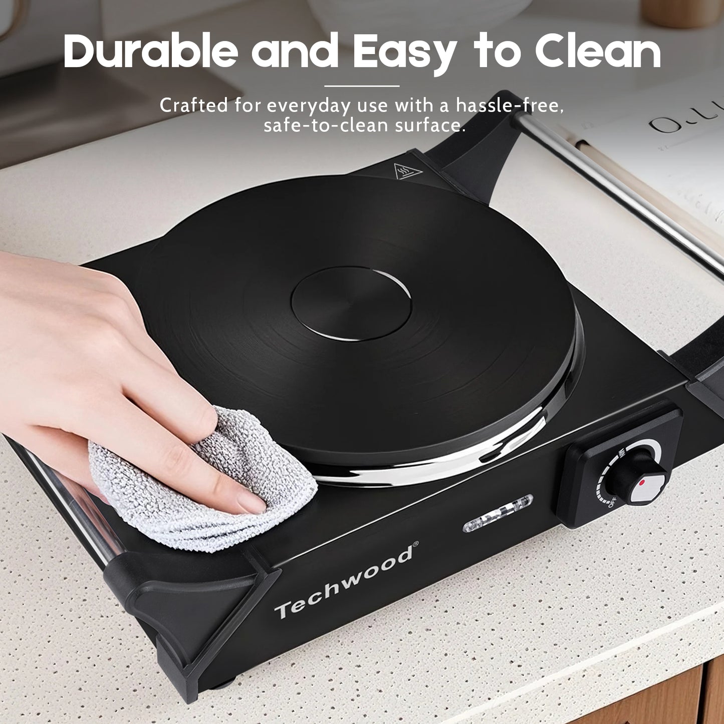 Hot Plate,Techwood Electric Stove for Cooking,1500 Watts Electric Hot Plate,Temperature Controls,Power Indicator Lights,Easy to Clean(Black)
