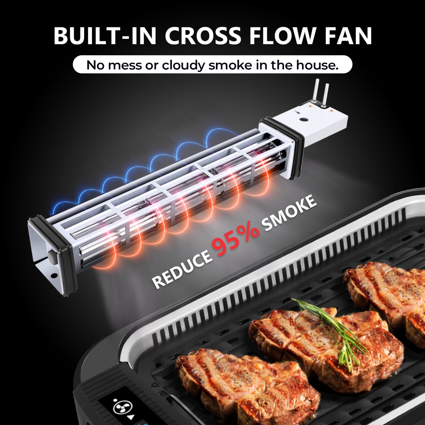 Techwood 1500W Indoor Grill, Smokeless Electric Grill, Portable Korean BBQ Grill with 6-level Control, Tempered Glass Lid, Dishwasher Safe, Double Plates(Black)