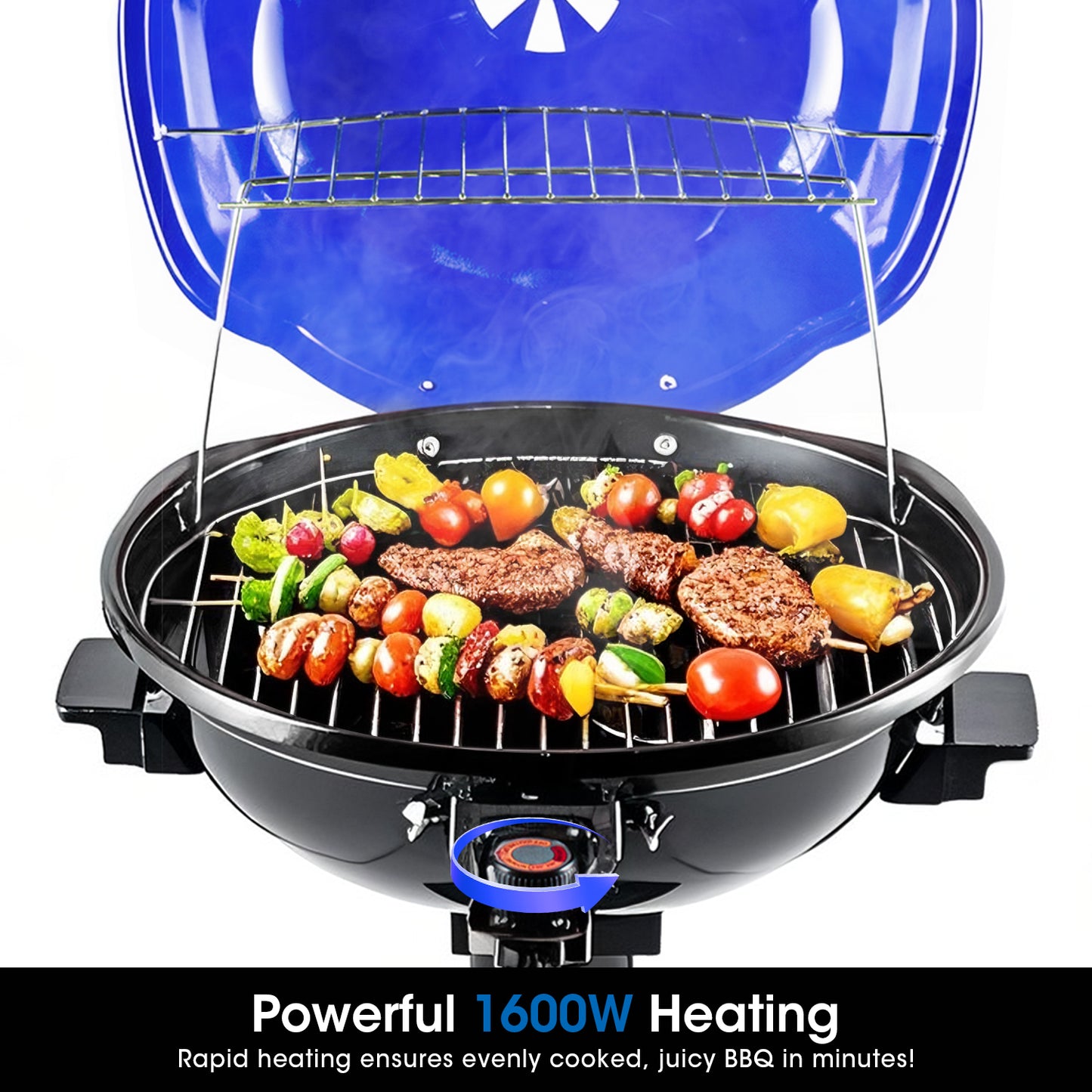 Techwood Electric BBQ Grill 1600W (Stand Black BBQ Grills),15-Serving Indoor/Outdoor Electric Grill for Indoor & Outdoor Use, Double Layer Design, Portable Removable Stand Grill,(Blue)