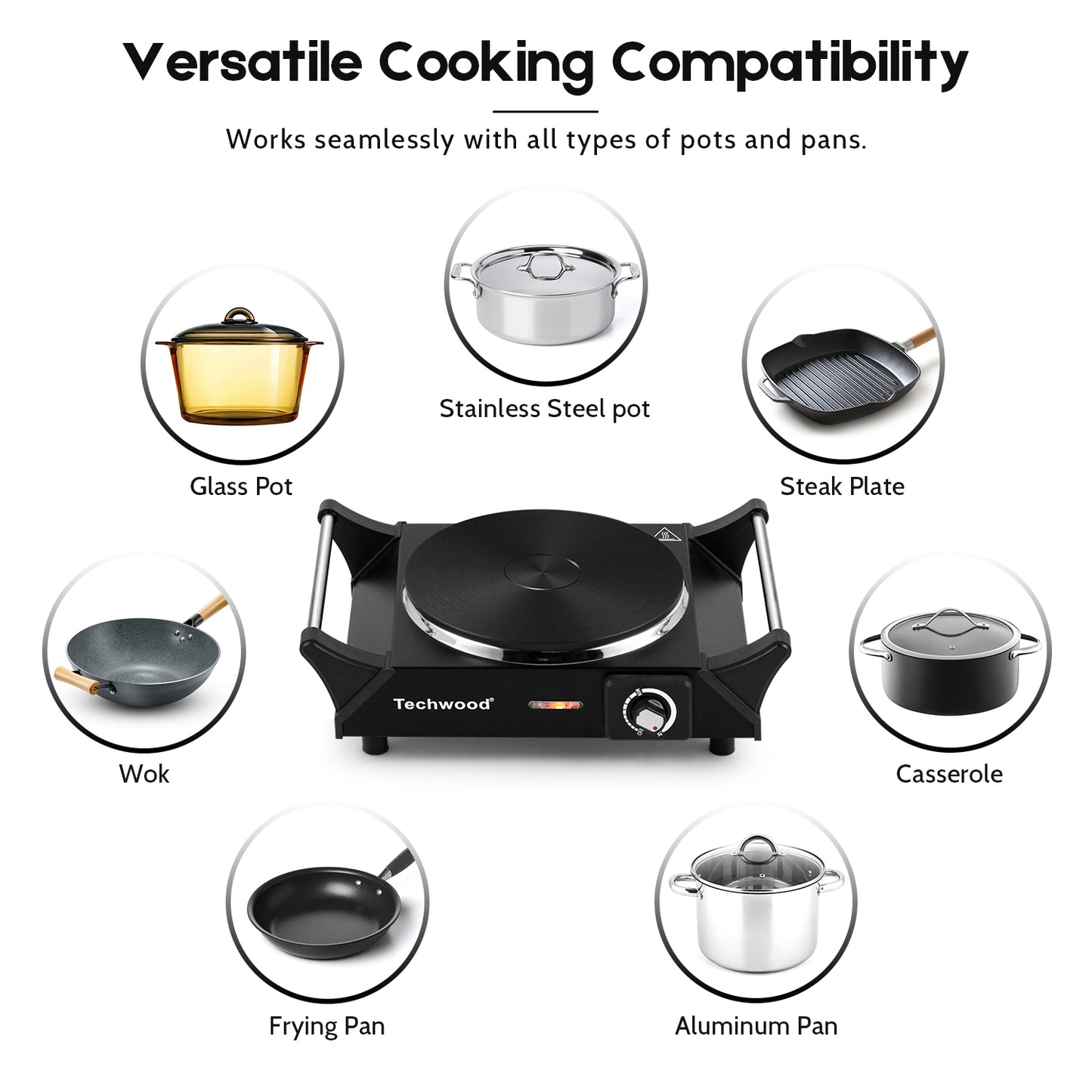 Hot Plate,Techwood Electric Stove for Cooking,1500 Watts Electric Hot Plate,Temperature Controls,Power Indicator Lights,Easy to Clean(Black)