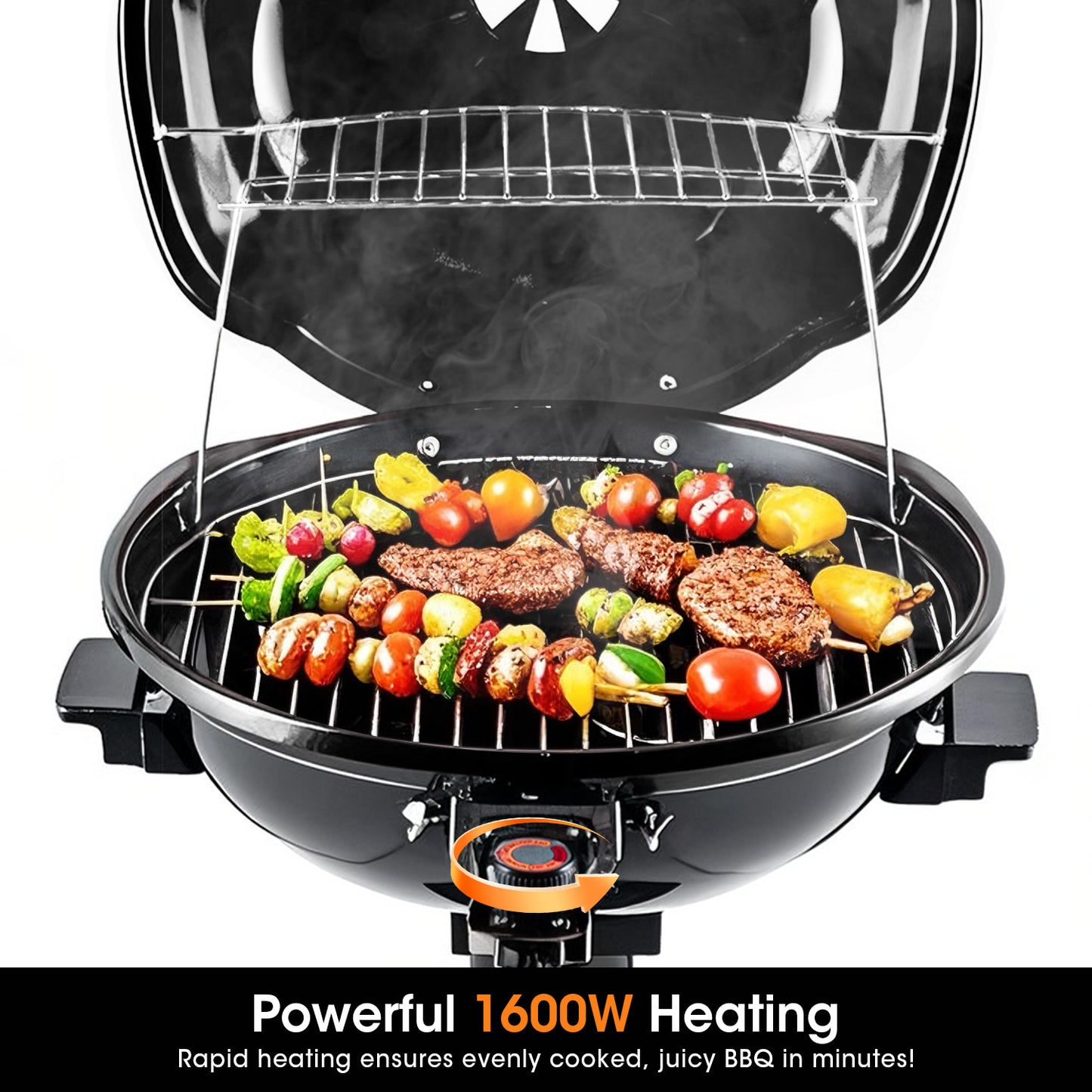 Techwood Electric BBQ Grill 1600W (Stand Black BBQ Grills),15-Serving Indoor/Outdoor Electric Grill for Indoor & Outdoor Use, Portable Removable Stand Grill, Double Layer Design(Black)