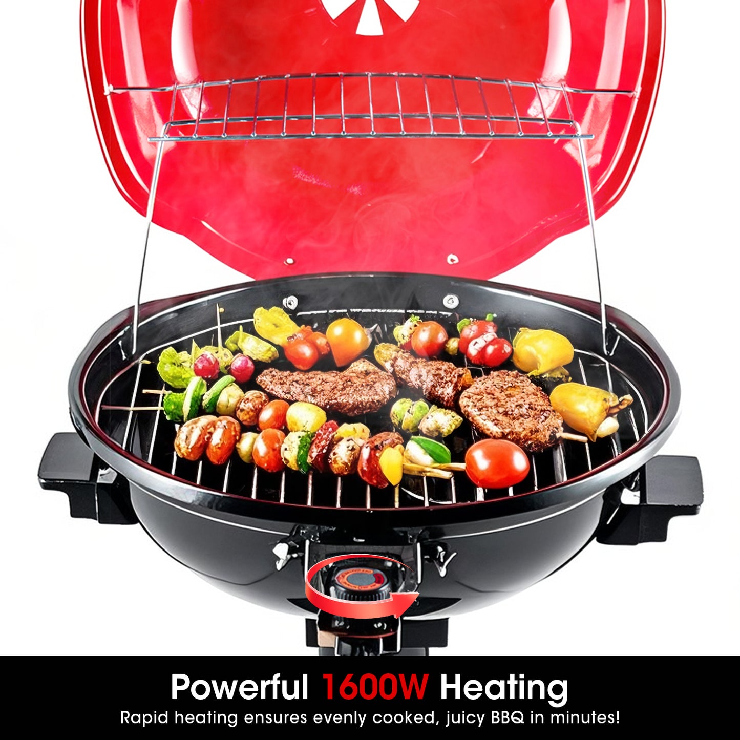 Techwood Electric BBQ Grill 1600W (Stand Black BBQ Grills),15-Serving Indoor/Outdoor Electric Grill for Indoor & Outdoor Use, Portable Removable Stand Grill, Double Layer Design(Red)