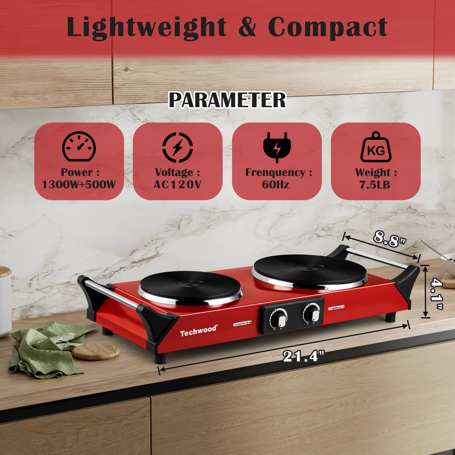 SP Techwood Hot Plate Electric Single Burner 23.94 in 2-Coil Stainless Steel Countertop Burners