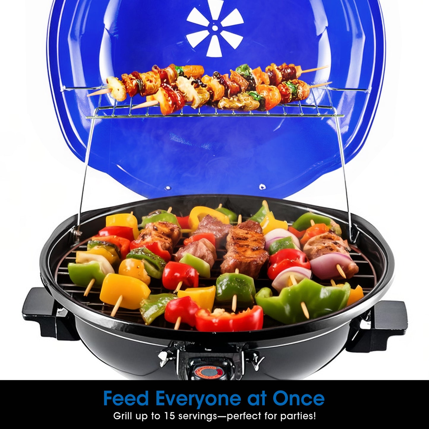 Techwood Electric BBQ Grill 1600W (Stand Black BBQ Grills),15-Serving Indoor/Outdoor Electric Grill for Indoor & Outdoor Use, Double Layer Design, Portable Removable Stand Grill,(Blue)
