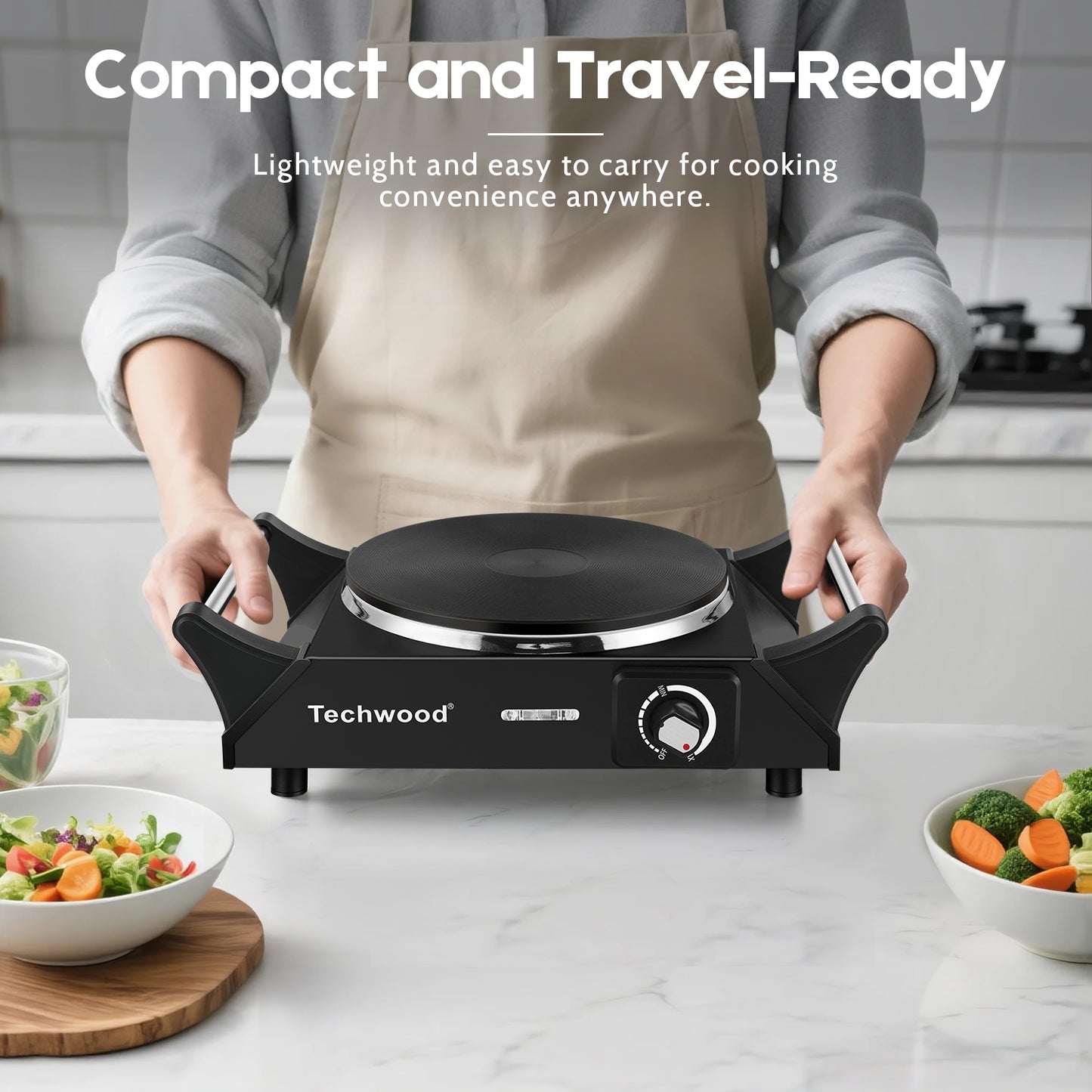Hot Plate,Techwood Electric Stove for Cooking,1500 Watts Electric Hot Plate,Temperature Controls,Power Indicator Lights,Easy to Clean(Black)