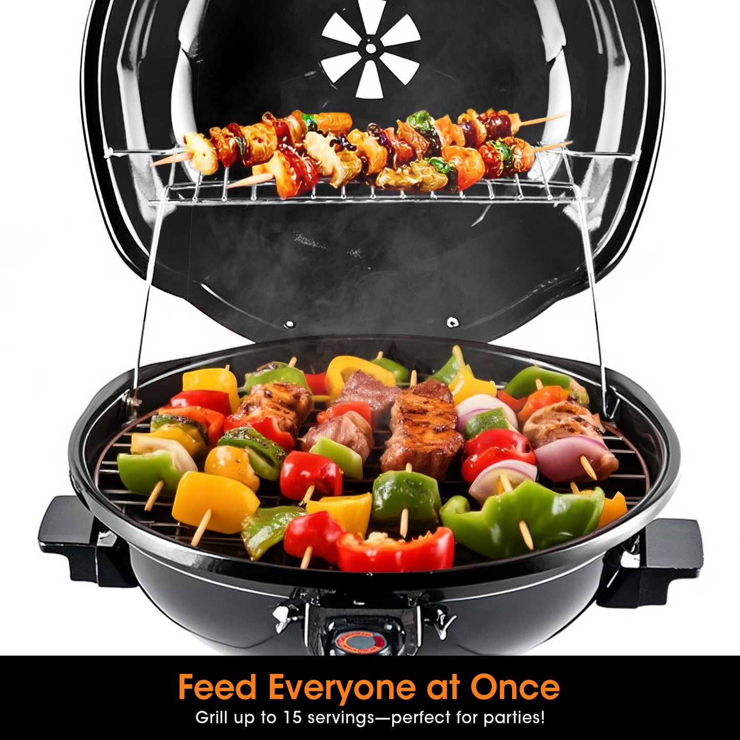 Techwood Electric BBQ Grill 1600W (Stand Black BBQ Grills),15-Serving Indoor/Outdoor Electric Grill for Indoor & Outdoor Use, Portable Removable Stand Grill, Double Layer Design(Black)