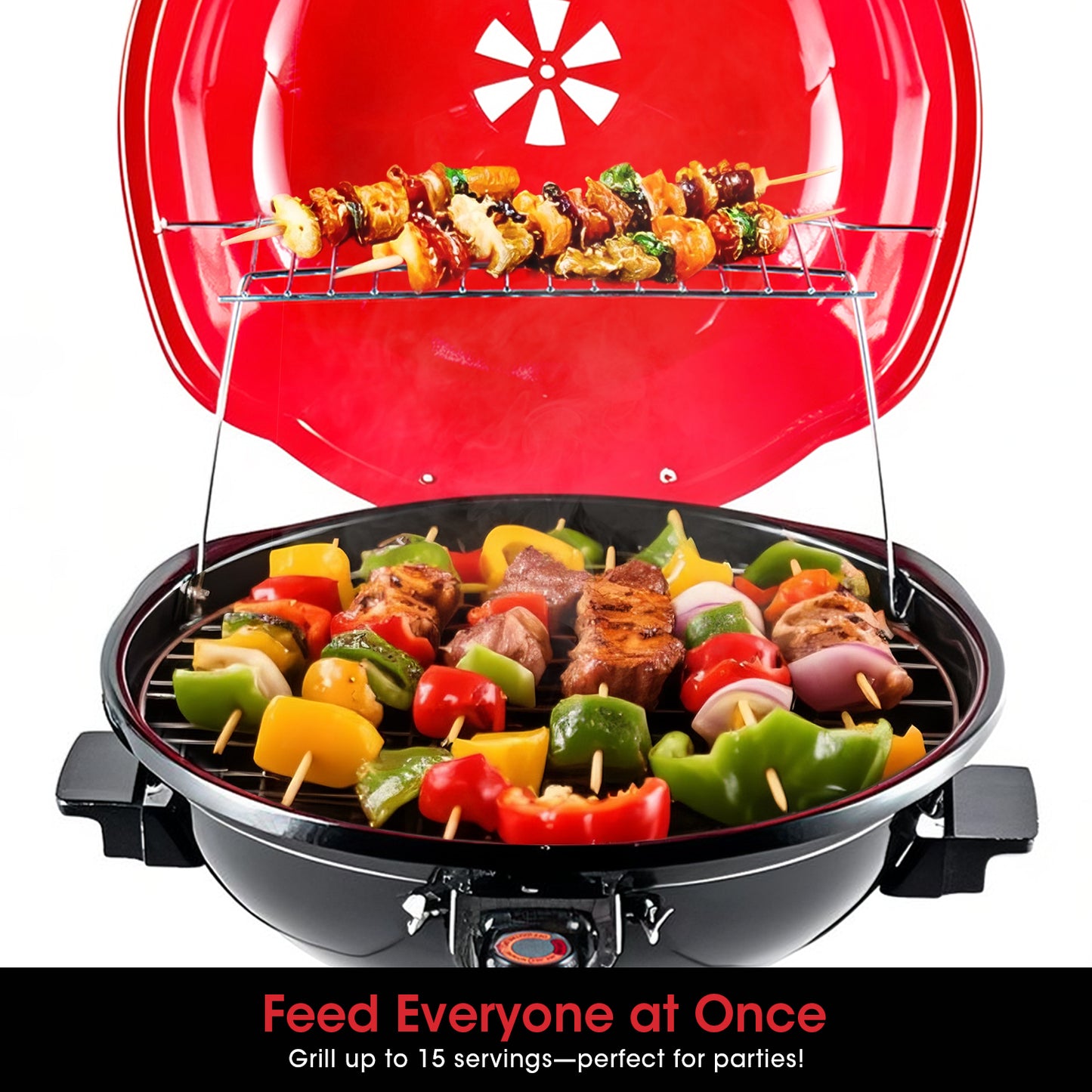 Techwood Electric BBQ Grill 1600W (Stand Black BBQ Grills),15-Serving Indoor/Outdoor Electric Grill for Indoor & Outdoor Use, Portable Removable Stand Grill, Double Layer Design(Red)