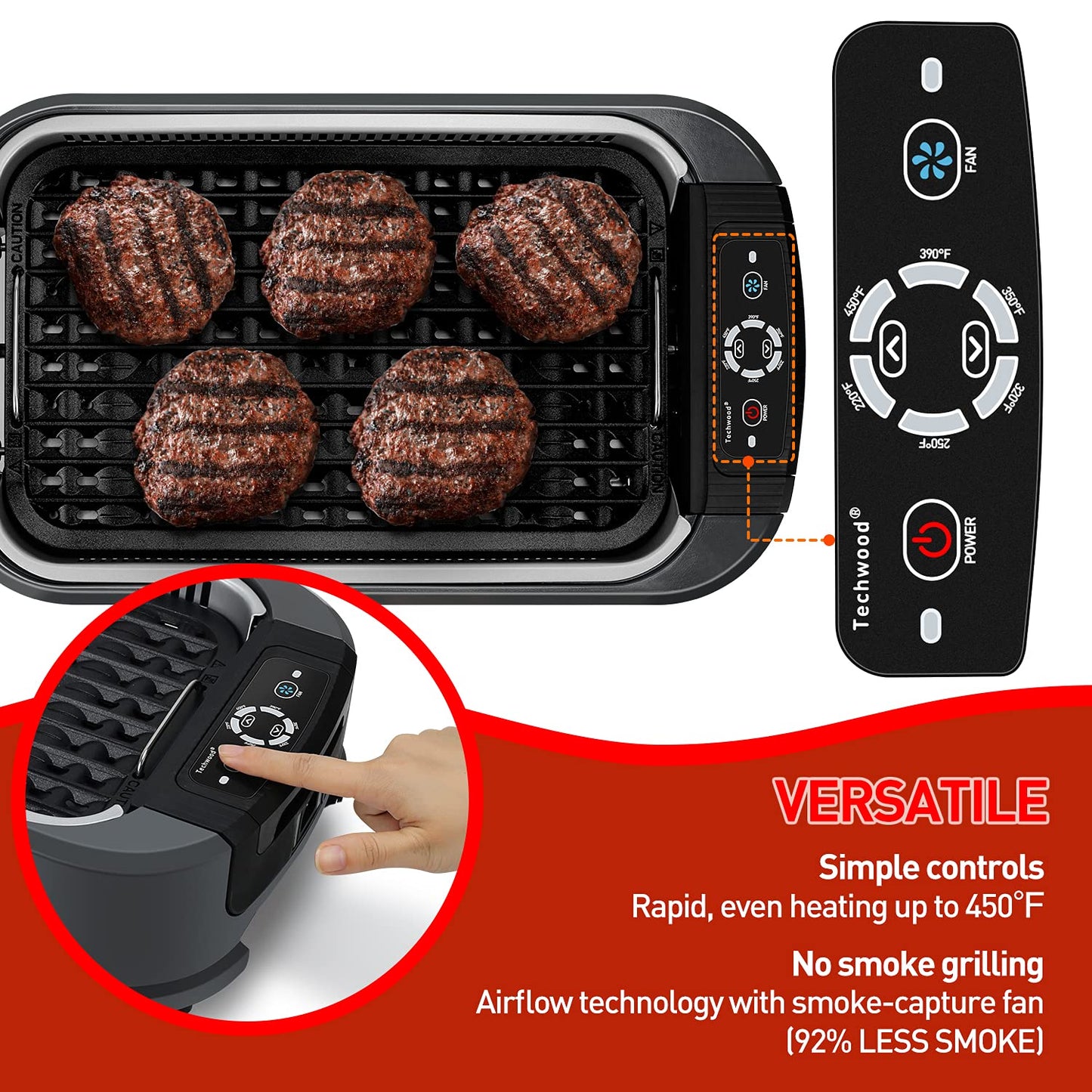 Techwood 1500W Indoor Smokeless Electric Grill – Korean BBQ with Adjustable Temp, Removable Nonstick Plates (Grill & Griddle), Tempered Glass Lid