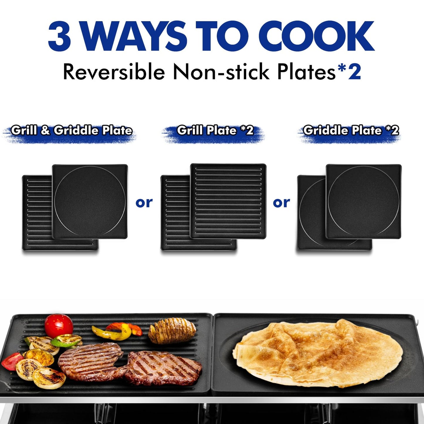 Raclette Double Grill Plates, Techwood Electric Table Indoor Grill Korean BBQ Grill, Removable 2-in-1 Non-Stick Grill Plate, 1500W Fast Heating with 8 Cheese Melt Pans, Ideal for Parties and Family Fun (Blue)
