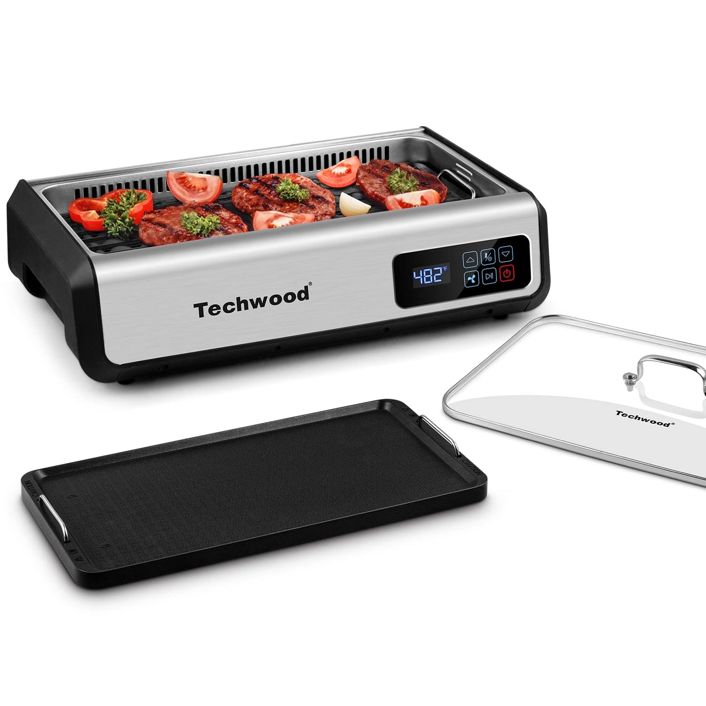 Techwood 1500W Indoor Smokeless Grill with 8 Level Control(Silver)