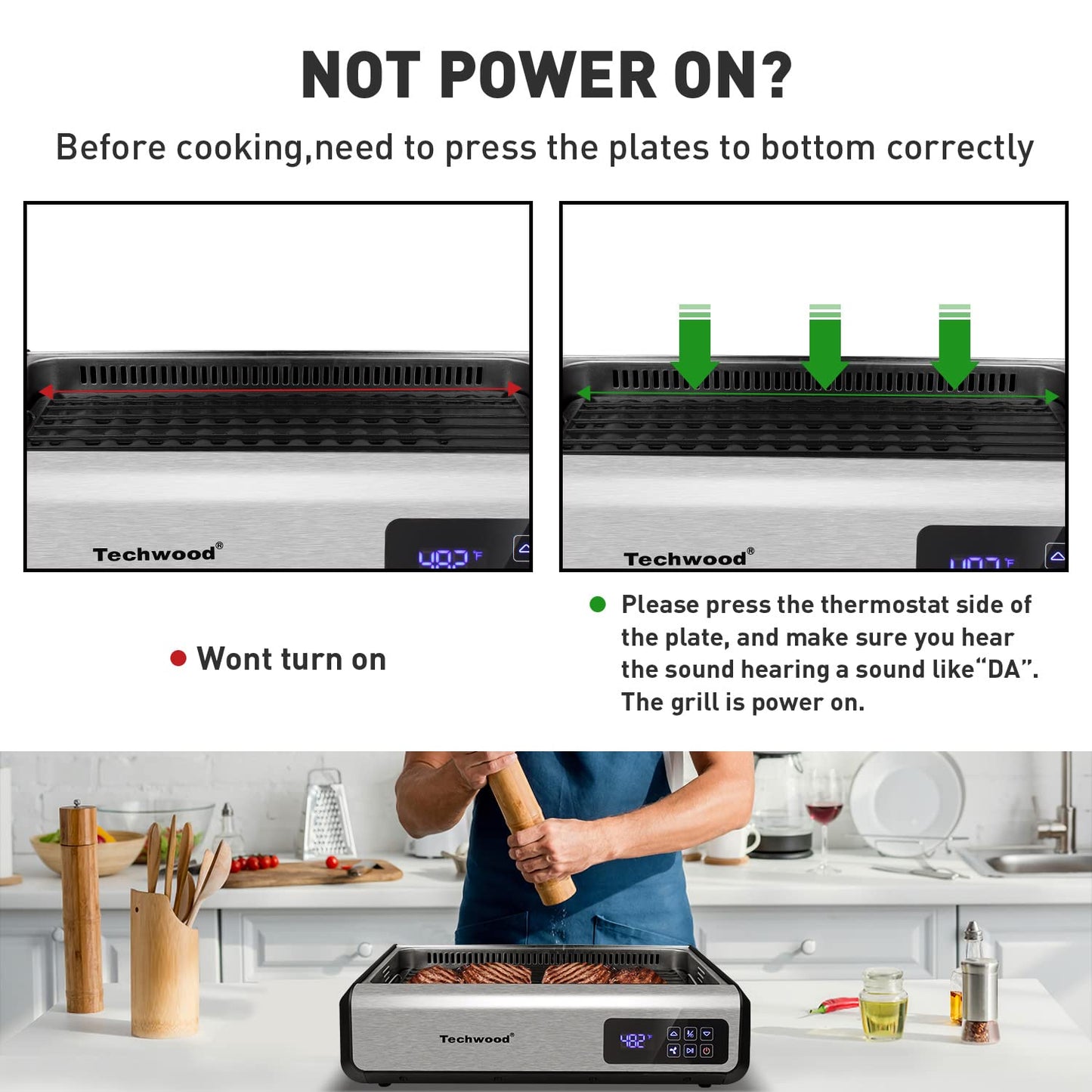 Techwood 1500W Indoor Smokeless Grill with 8 Level Control(Silver)