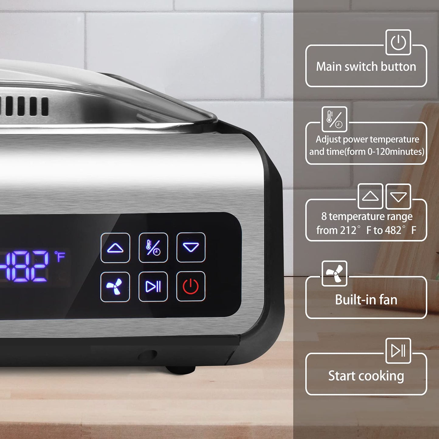 Techwood 1500W Indoor Smokeless Grill with 8 Level Control(Silver)