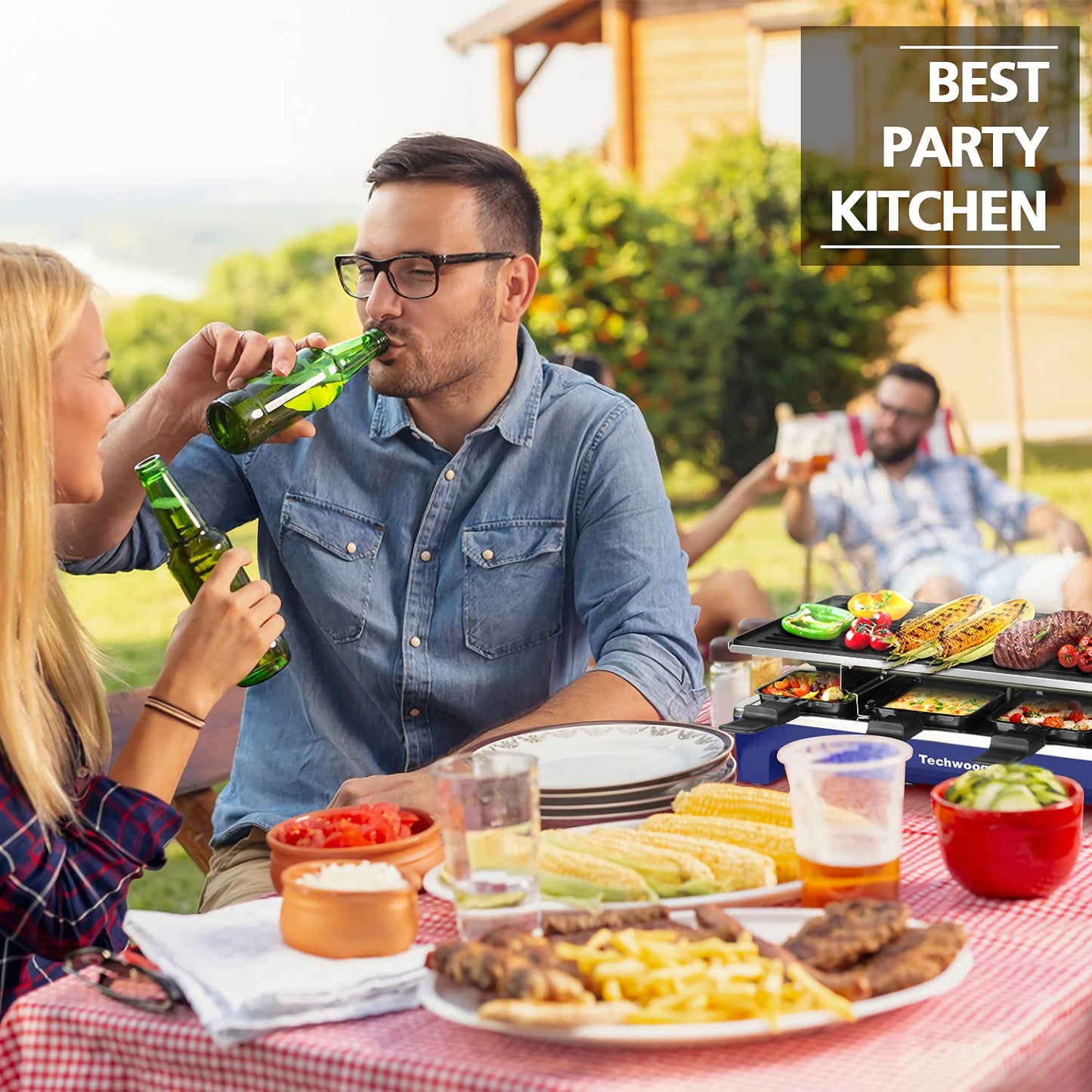 Techwood Raclette Grill, Electric Table Indoor Grill Korean BBQ Grill, 1500W Fast Heating with Nonstick Griddle Serves up to 8 People for Parties and Family Fun, Removable 2-in-1 Non-Stick Grill Plate(Blue)