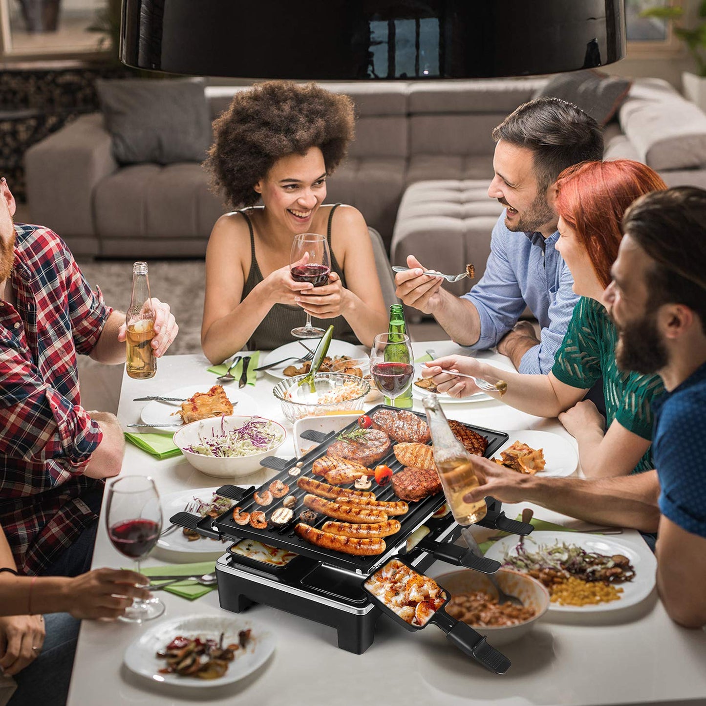 Techwood Raclette Grill, Electric Table Indoor Grill Korean BBQ Grill, Removable 2-in-1 Non-Stick Grill Plate, 1500W Fast Heating with Nonstick Griddle Serves up to 8 People for Parties and Family Fun(Black)