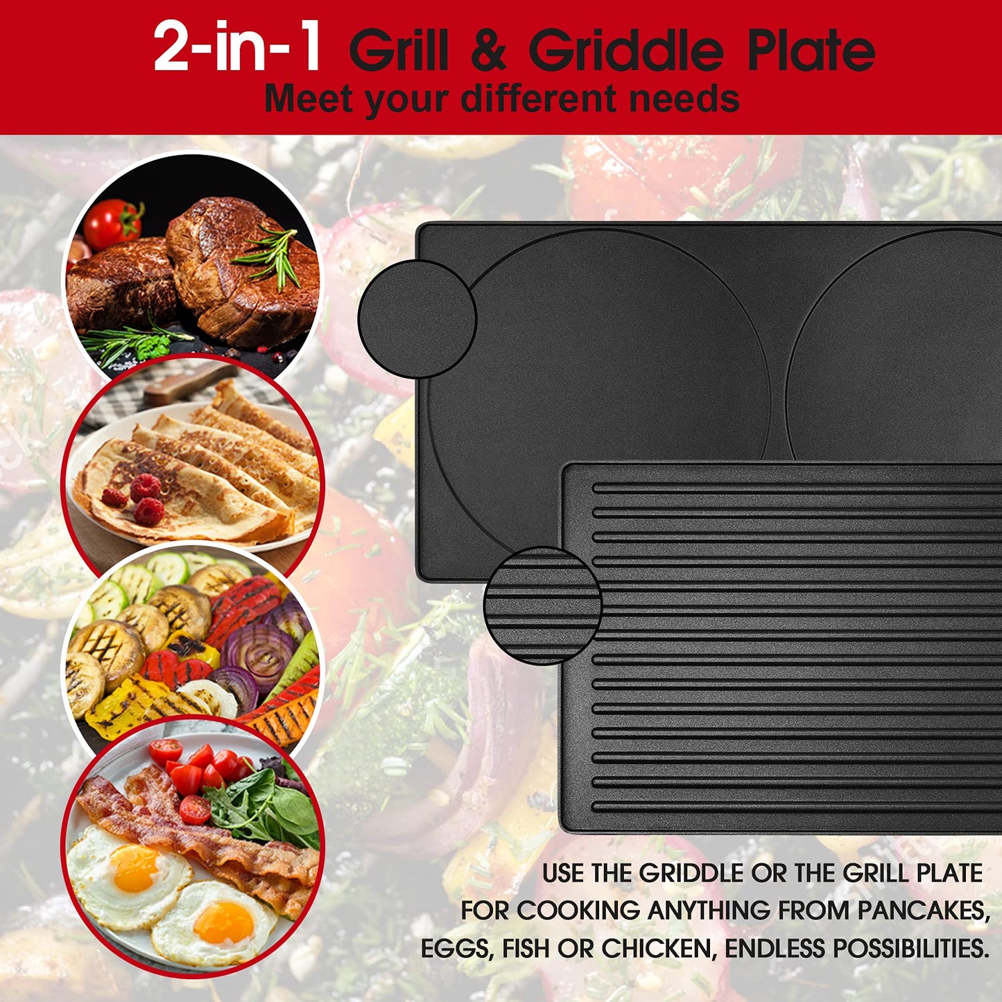 Techwood Raclette Grill, Electric Table Indoor Grill Korean BBQ Grill, Removable 2-in-1 Non-Stick Grill Plate, 1500W Fast Heating with Nonstick Griddle Serves up to 8 People for Parties and Family Fun(Red)