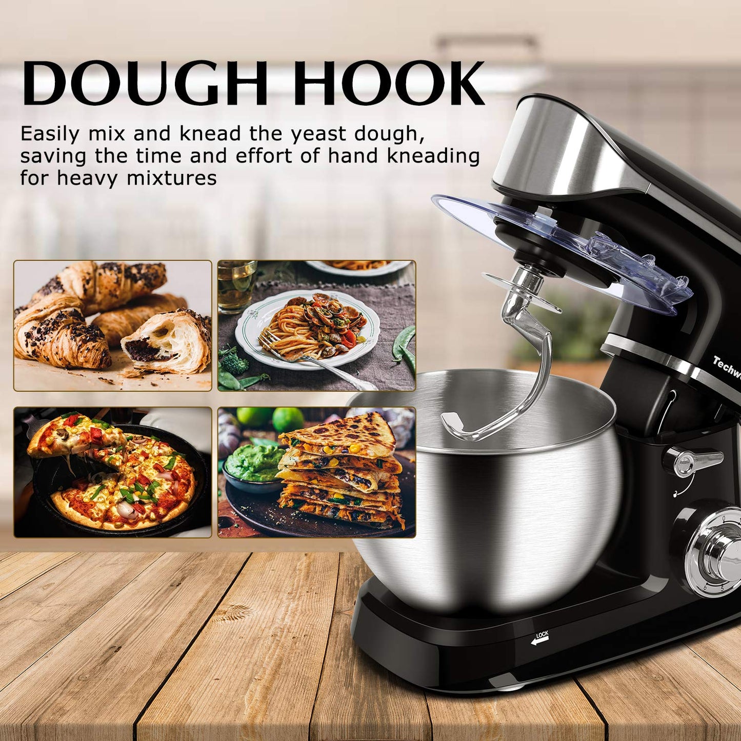 Techwood 6QT Tilt-Head Stand Mixer(Black)