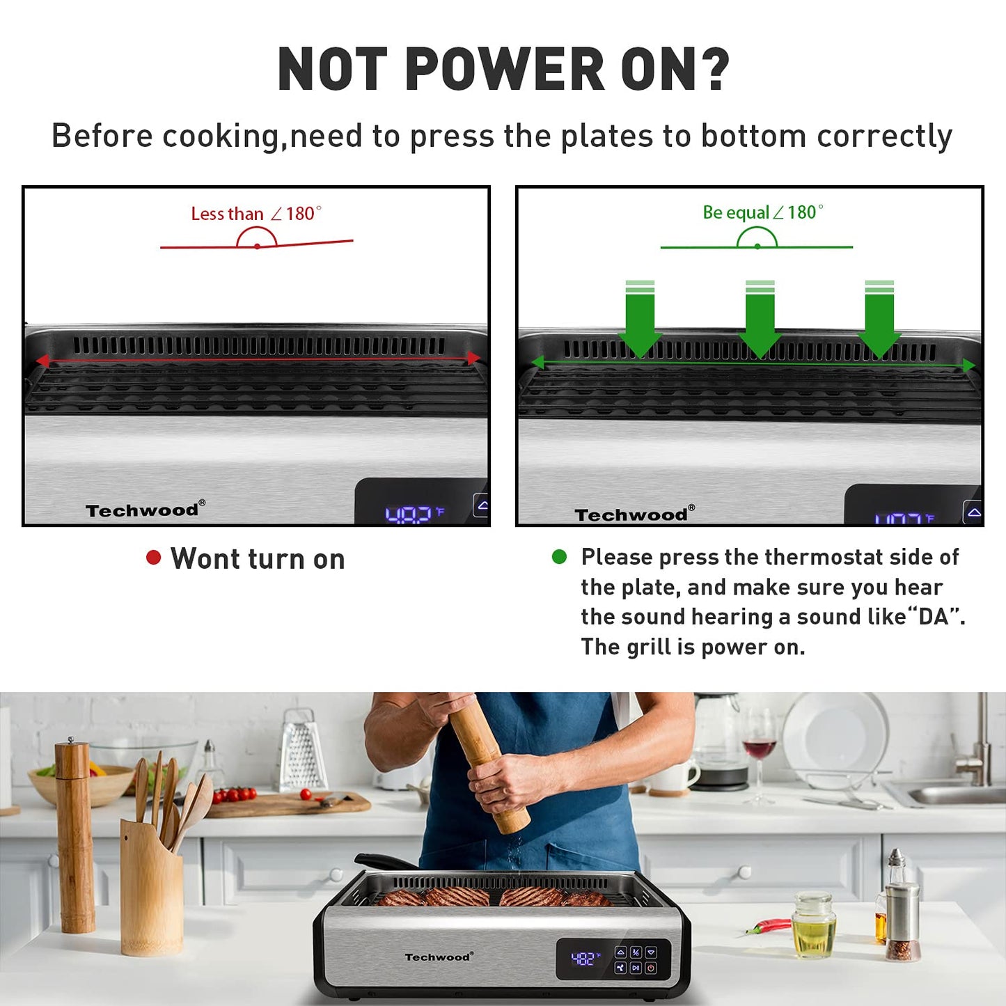 Techwood 1500W Indoor Smokeless Grill with 8 Level Control(Silver)