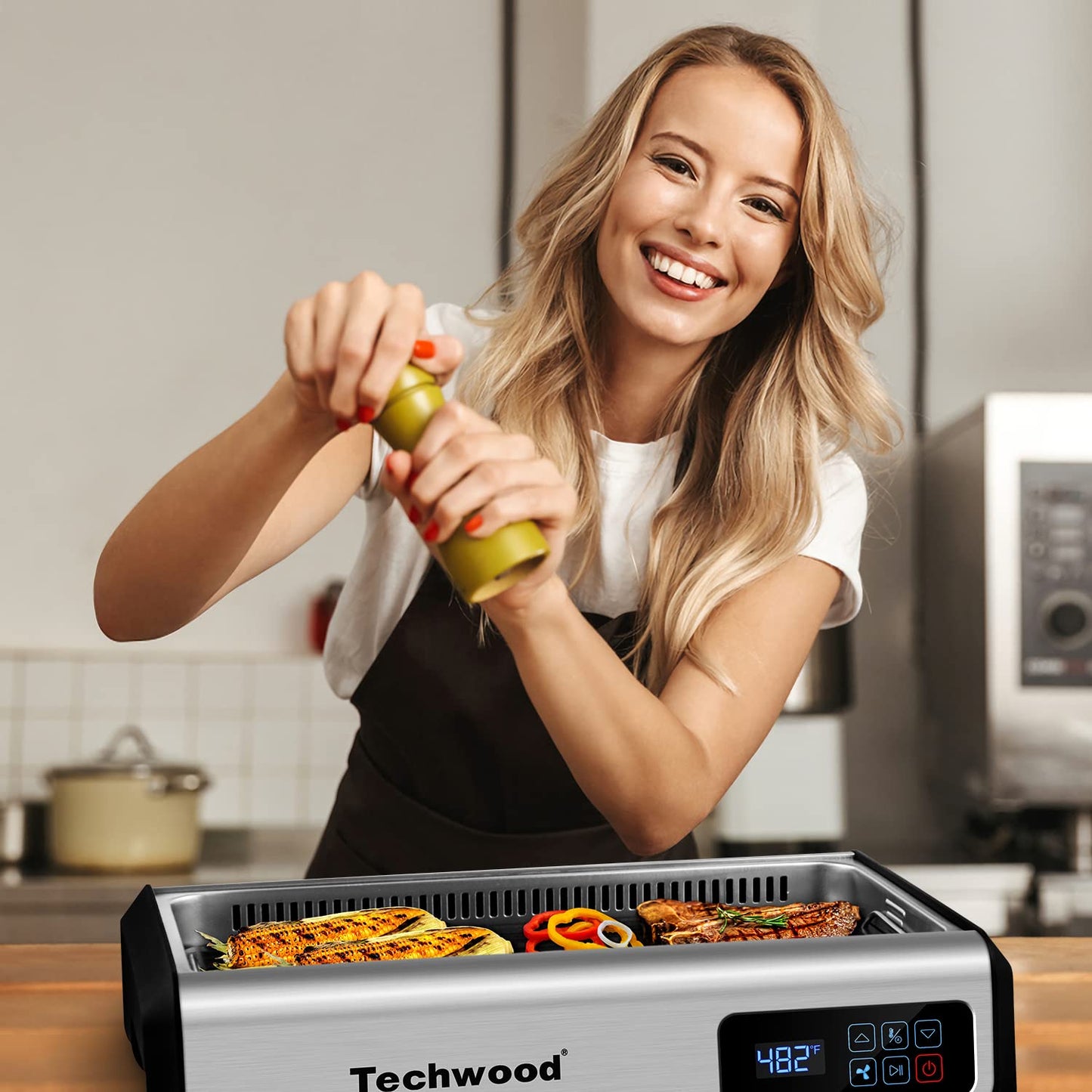 Techwood 1500W Indoor Smokeless Grill with 8 Level Control(Silver)