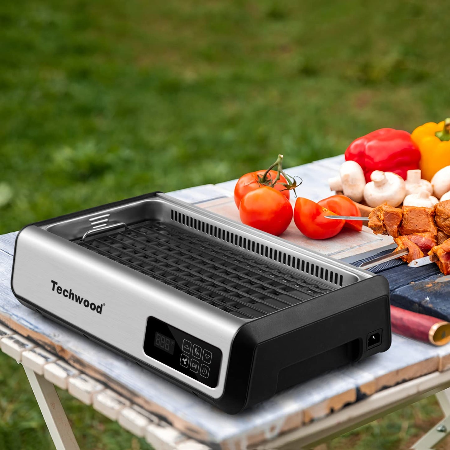 Techwood 1500W Indoor Smokeless Grill, Electric Grill with Tempered Glass Lid & LED Smart Control Panel, Stainless Steel,8-Level Control Korean BBQ Grill with Removable Grill Plate(Silver)