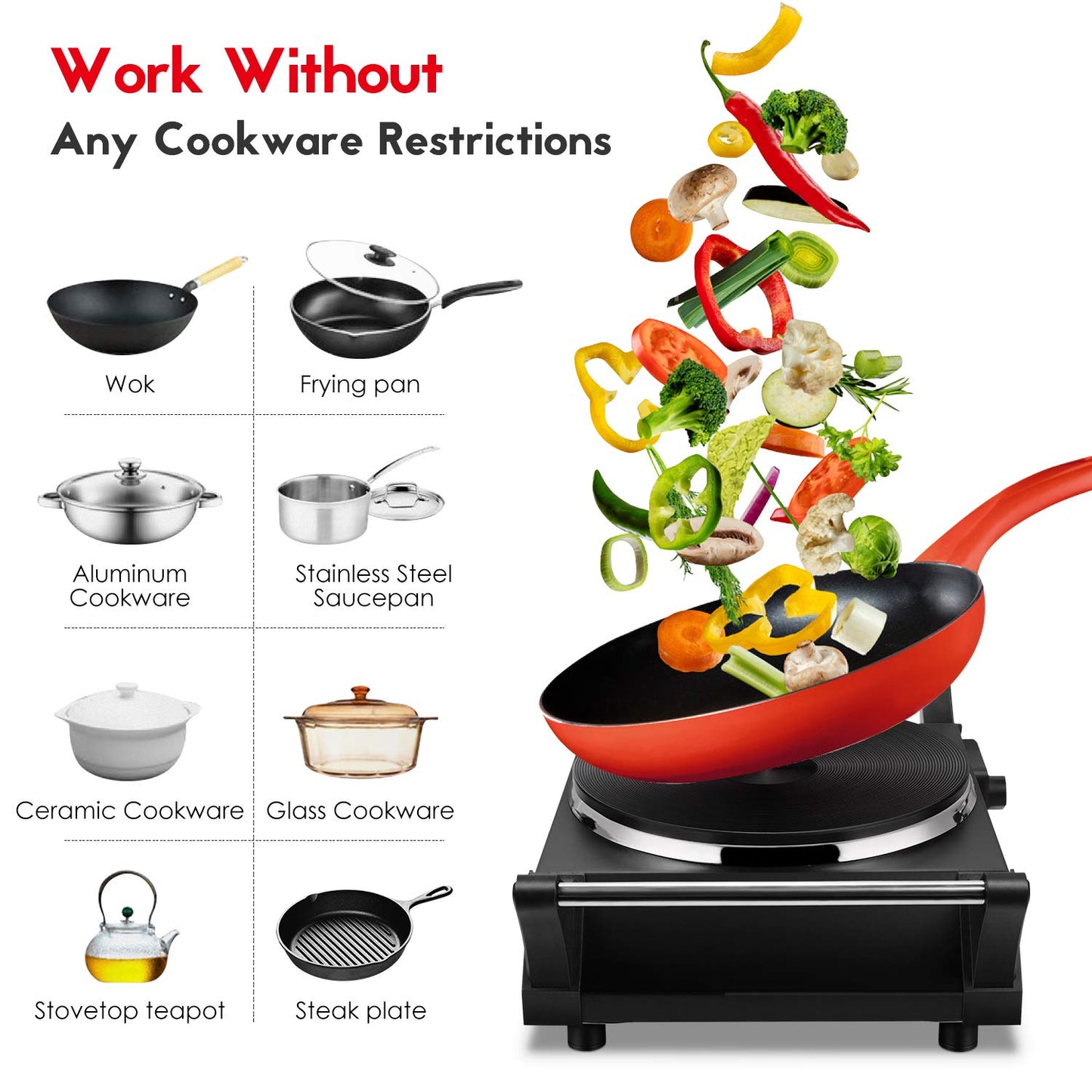 Hot Plate,Techwood Electric Stove for Cooking,1500 Watts Electric Hot Plate,Temperature Controls,Power Indicator Lights,Easy to Clean(Black)