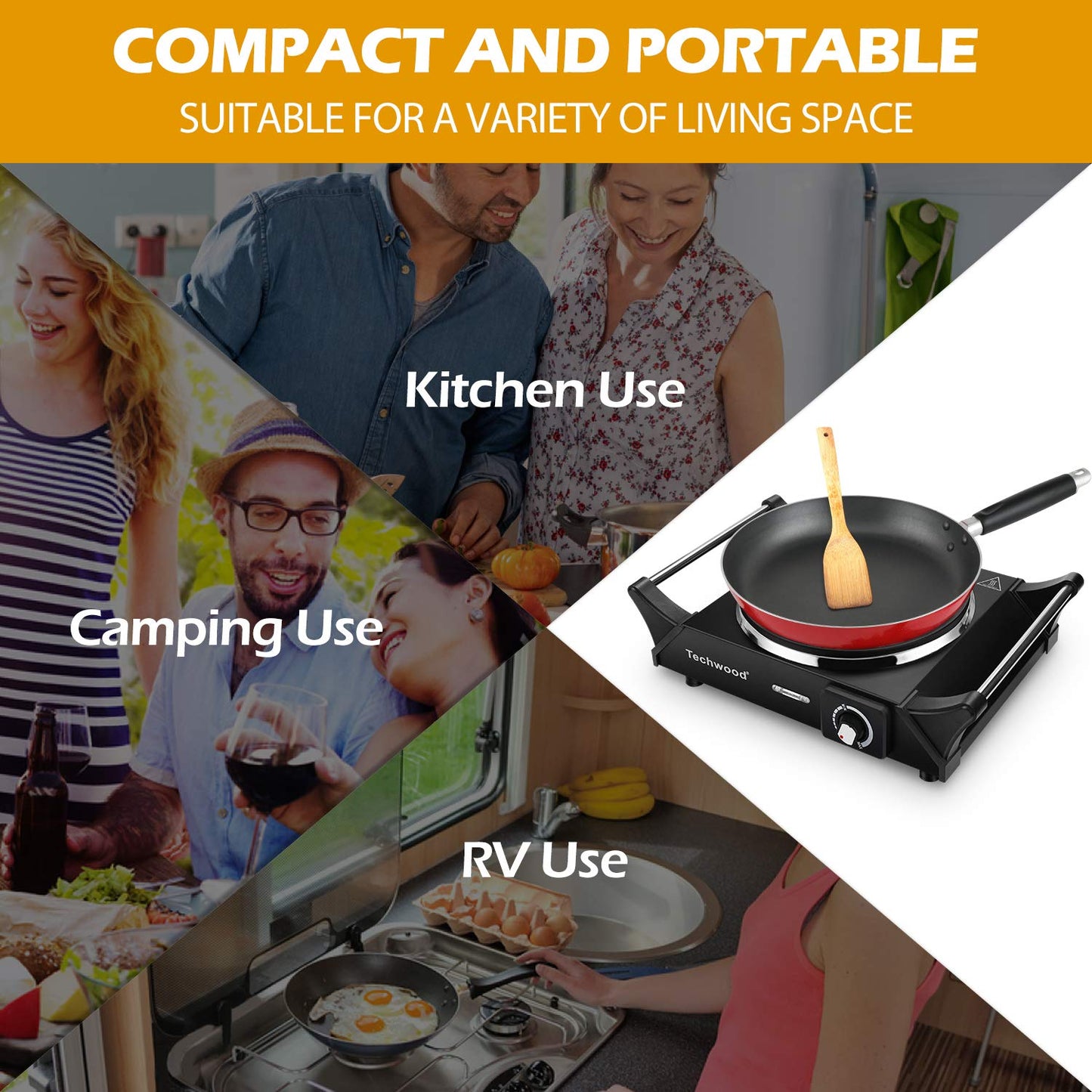 Hot Plate,Techwood Electric Stove for Cooking,1500 Watts Electric Hot Plate,Temperature Controls,Power Indicator Lights,Easy to Clean(Black)