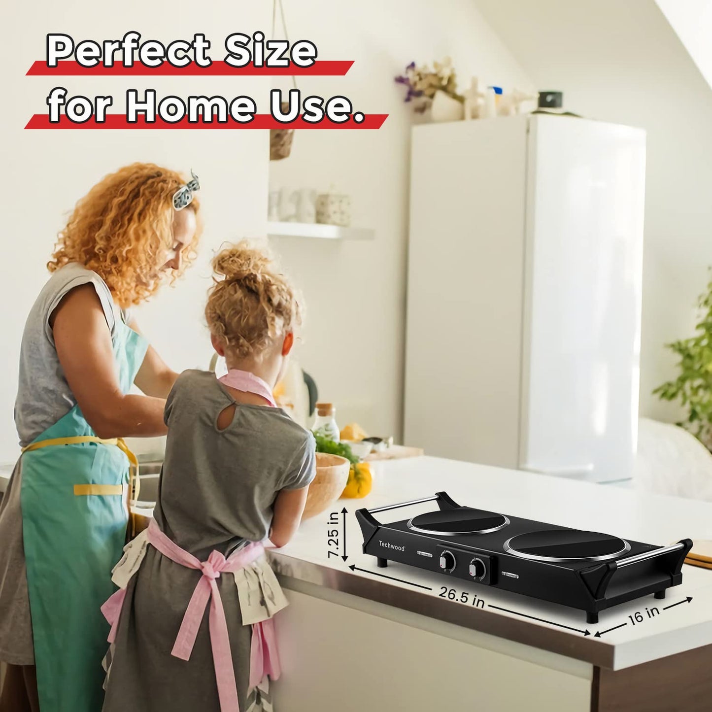 Techwood 1800W Dual Control Infrared Ceramic Electric Hot Plate with Anti-Scald Handle, Dual Electric Stove Burners, Techwood Electric Cooktop, Techwood Double Burner for Cooking(Black)