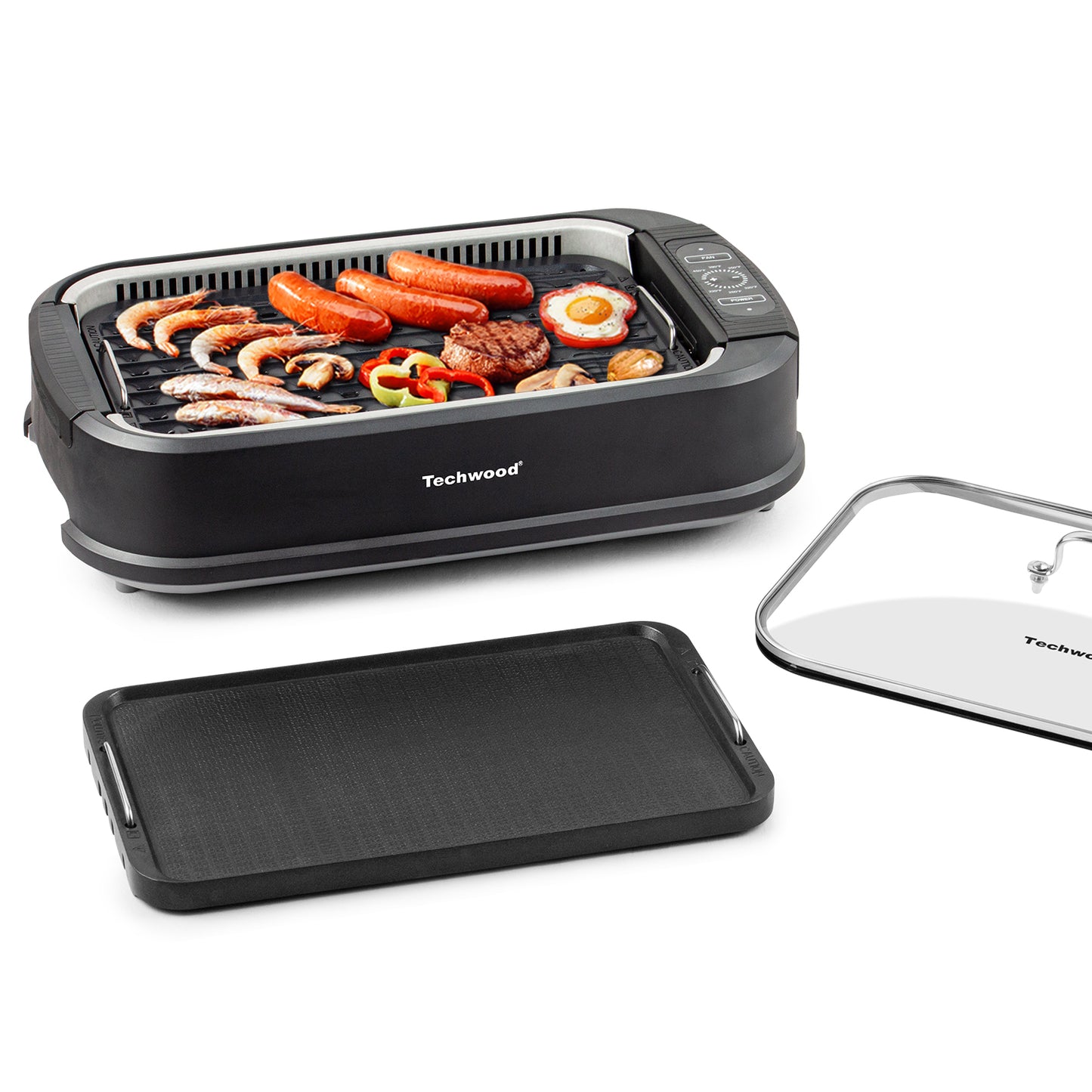 Techwood 1500W Indoor Smokeless Grill with non-stick grill plate(Grey)