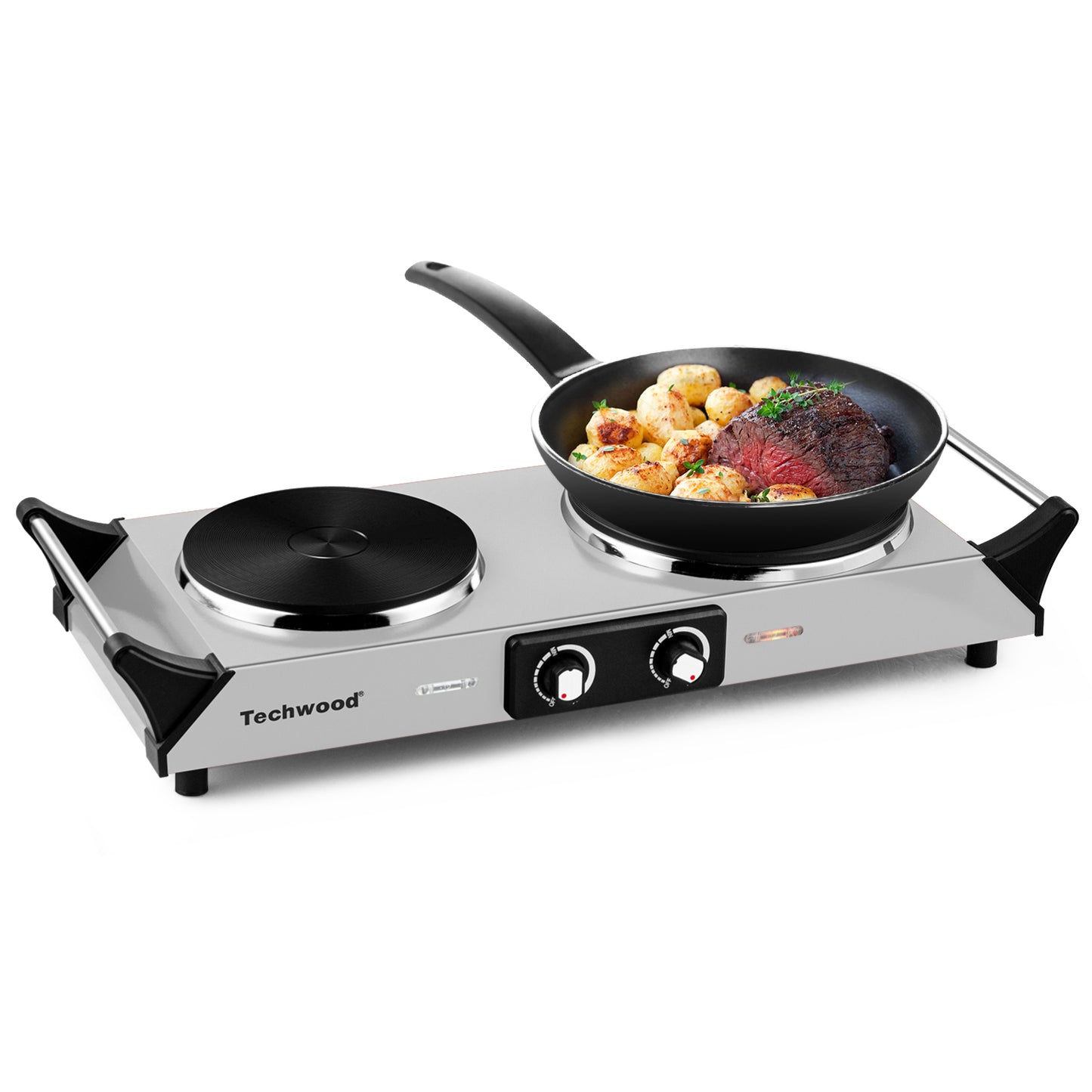 Techwood 1800W Stainless Steel Dual Hot Plate with Stay Cool Handles(Silver)