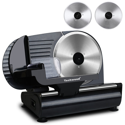Techwood 9” Stainless Steel Blade Food Slicer with Adjustable Thickness, Removable Blade, Non-Slip Feet, Perfect for Cheese, Bread, Fruits & Vegetables