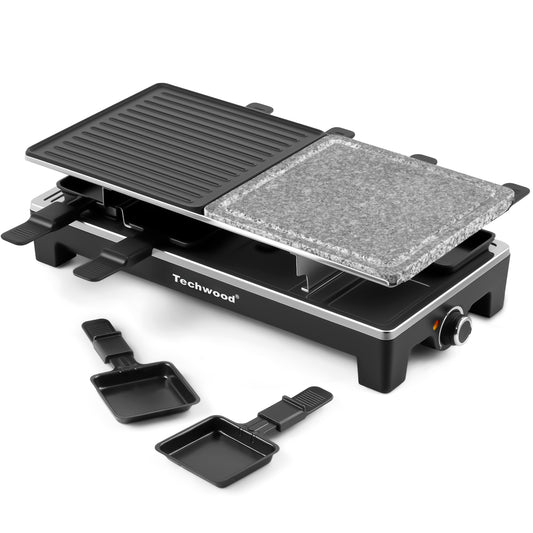 Techwood 1500W Electric Raclette Table Grill – Korean BBQ Indoor Grill with Removable 2-in-1 Non-Stick Plates, 8 Cheese Melt Pans, Quick Heating, Perfect for Family Parties and Gatherings