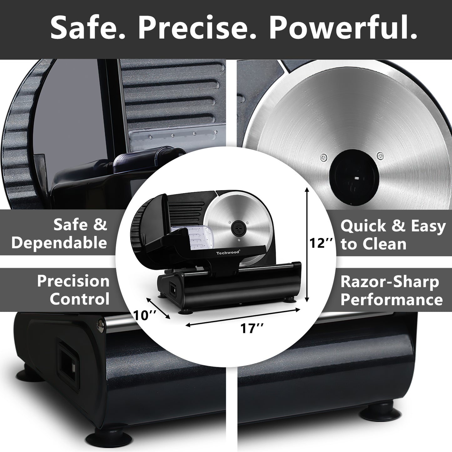 Techwood 9” Stainless Steel Blade Food Slicer with Adjustable Thickness, Removable Blade, Non-Slip Feet, Perfect for Cheese, Bread, Fruits & Vegetables