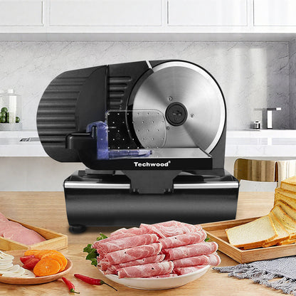 Techwood 9” Stainless Steel Blade Food Slicer with Adjustable Thickness, Removable Blade, Non-Slip Feet, Perfect for Cheese, Bread, Fruits & Vegetables