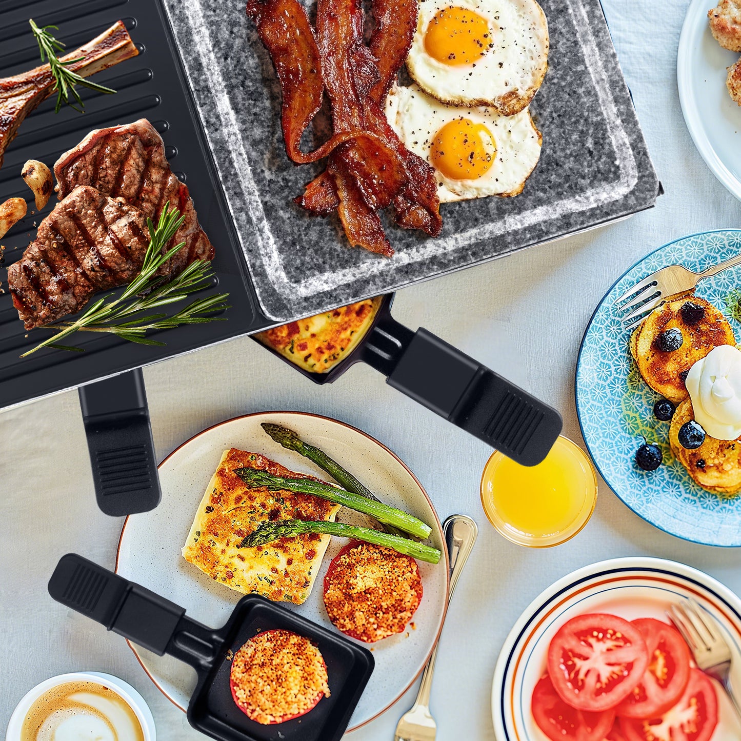 Techwood 1500W Electric Raclette Table Grill – Korean BBQ Indoor Grill with Removable 2-in-1 Non-Stick Plates, 8 Cheese Melt Pans, Quick Heating, Perfect for Family Parties and Gatherings