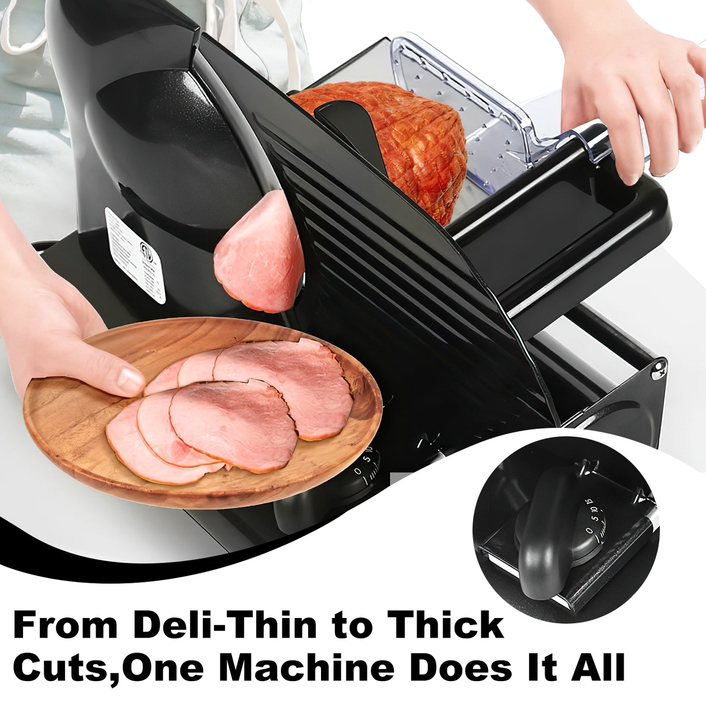 Techwood 9” Stainless Steel Blade Food Slicer with Adjustable Thickness, Removable Blade, Non-Slip Feet, Perfect for Cheese, Bread, Fruits & Vegetables