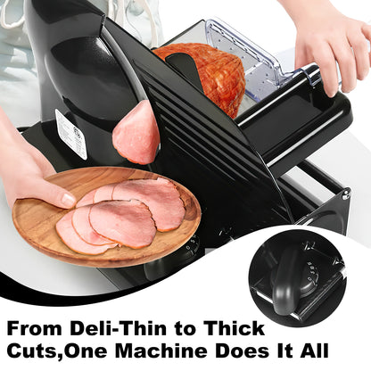 Techwood 9” Stainless Steel Blade Food Slicer with Adjustable Thickness, Removable Blade, Non-Slip Feet, Perfect for Cheese, Bread, Fruits & Vegetables