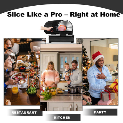 Techwood 9” Stainless Steel Blade Food Slicer with Adjustable Thickness, Removable Blade, Non-Slip Feet, Perfect for Cheese, Bread, Fruits & Vegetables